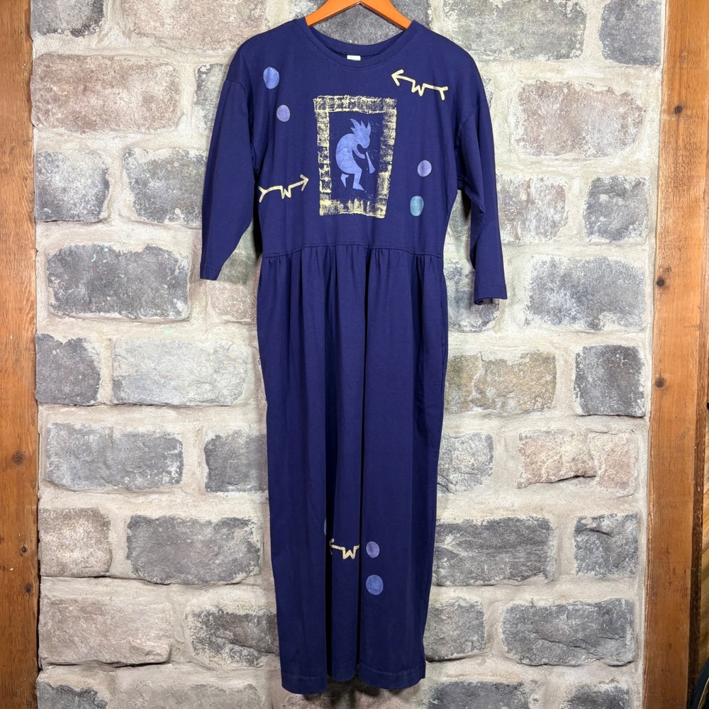 VTG Kiwi Sport Purple Kokopelli Graphic Maxi Dress Pockets Women‎ Southwestern